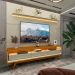 Rack com Painel Royal/Requinte 2.2 C/Pés Madeira Off White com Naturale - Gelius Móveis