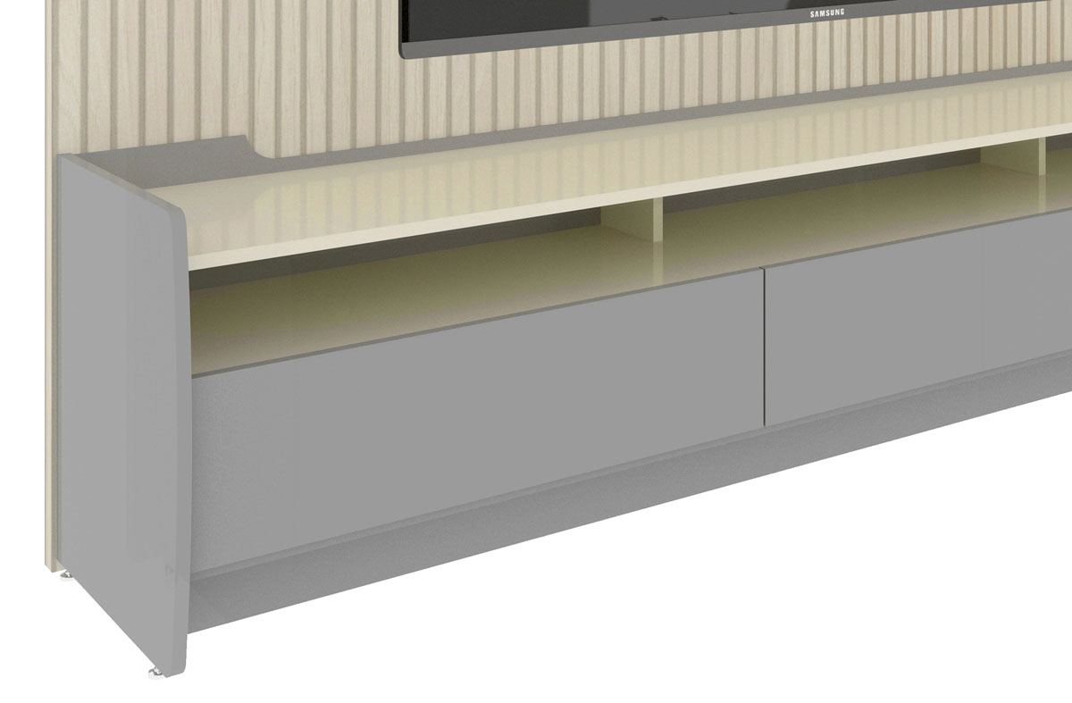 Rack com Painel Sublime 2.2 Ripado 3D com Led Cinza com Off White - Gelius Móveis