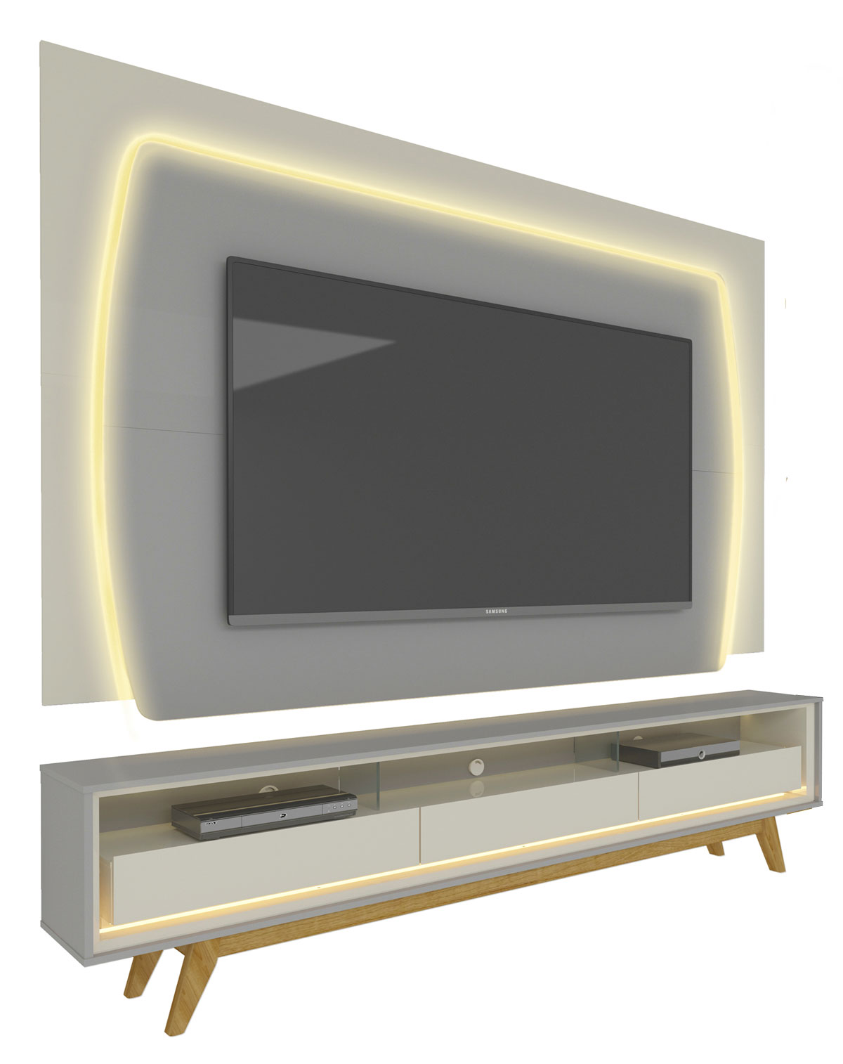 Rack com Painel Sublime 2.2 com Led Cinza com Off White - Gelius Moveis