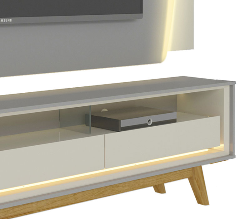 Rack com Painel Sublime 2.2 com Led Cinza com Off White - Gelius Moveis