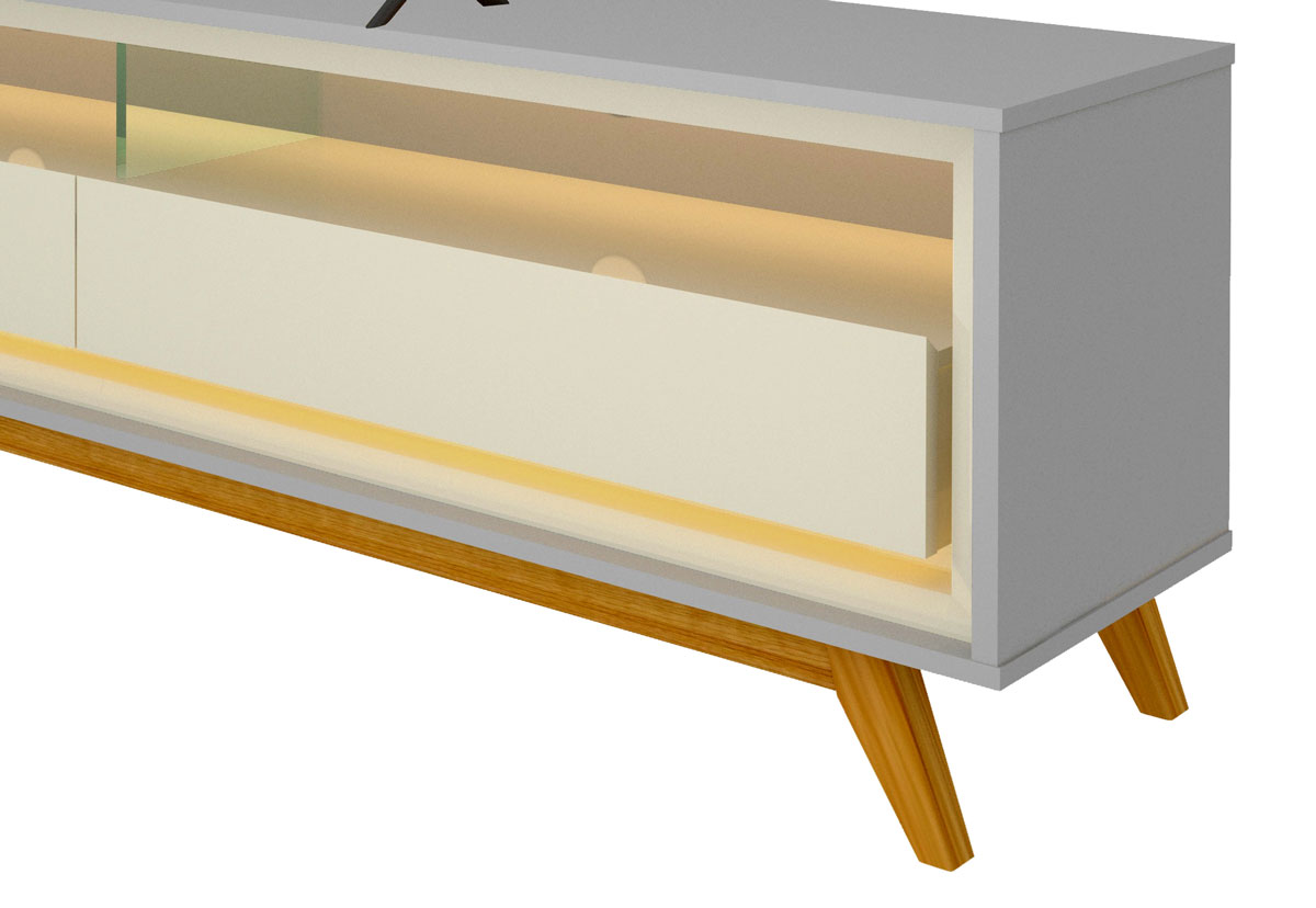 Rack para TV 2.2 Retrô com LED Requinte Cinza com Off White - Gelius Móveis