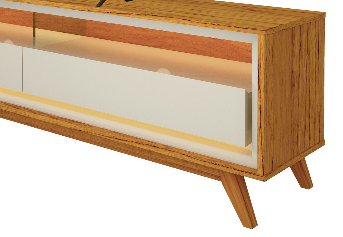 Rack para TV 2.2 Retrô com LED Requinte Naturale com Off White - Gelius Móveis