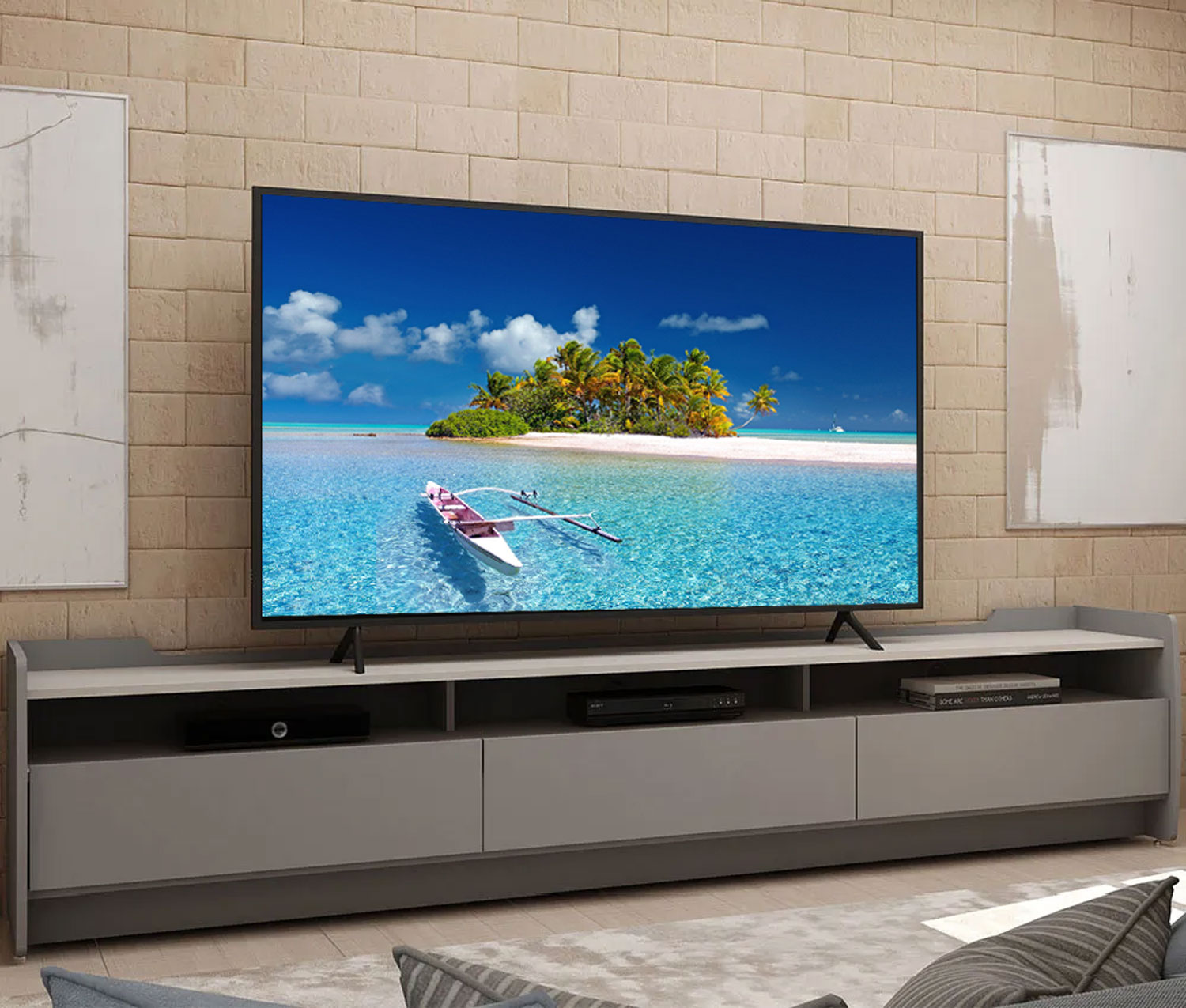 Rack para TV 2.2 Sublime Cinza com Off White - Gelius Móveis