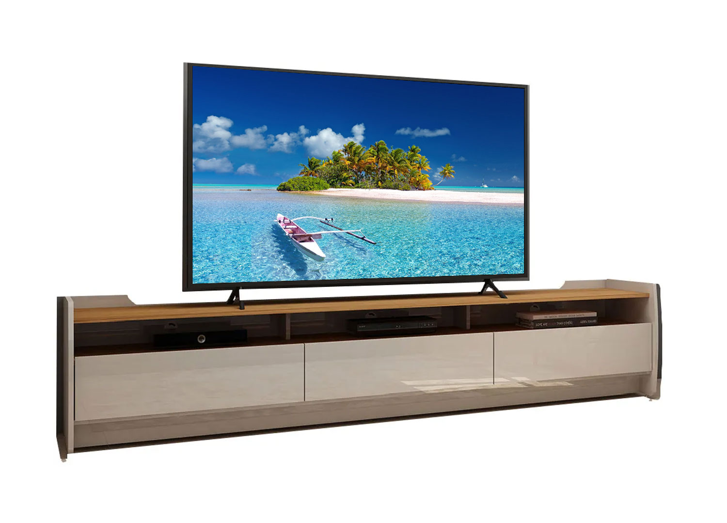 Rack para TV 2.2 Sublime Off White com Naturale - Gelius Móveis