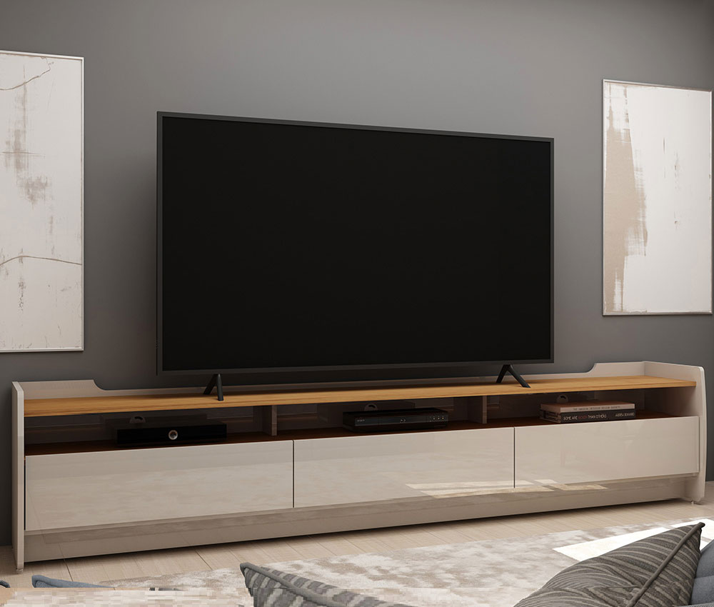 Rack para TV 2.2 Sublime Off White com Naturale - Gelius Móveis