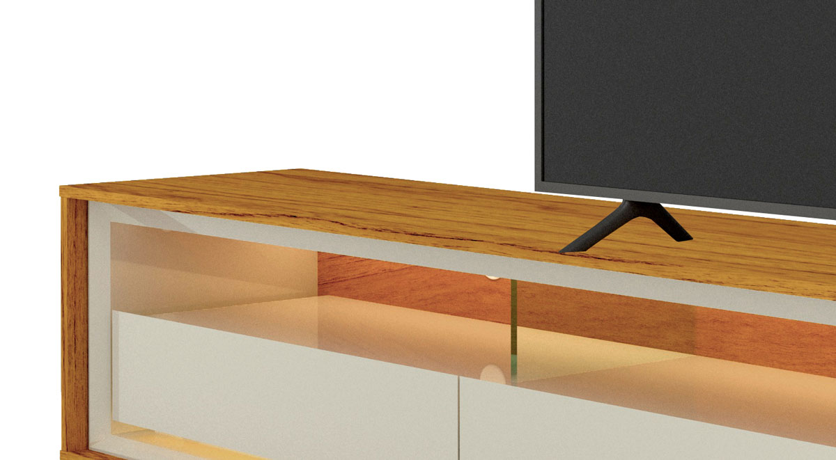 Rack para TV 2.2 com LED Requinte Naturale com Off White - Gelius Móveis