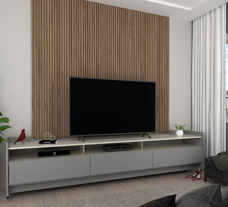 Rack para TV 2.2 com Rodízio Sublime Cinza com Off White - Gelius Móveis
