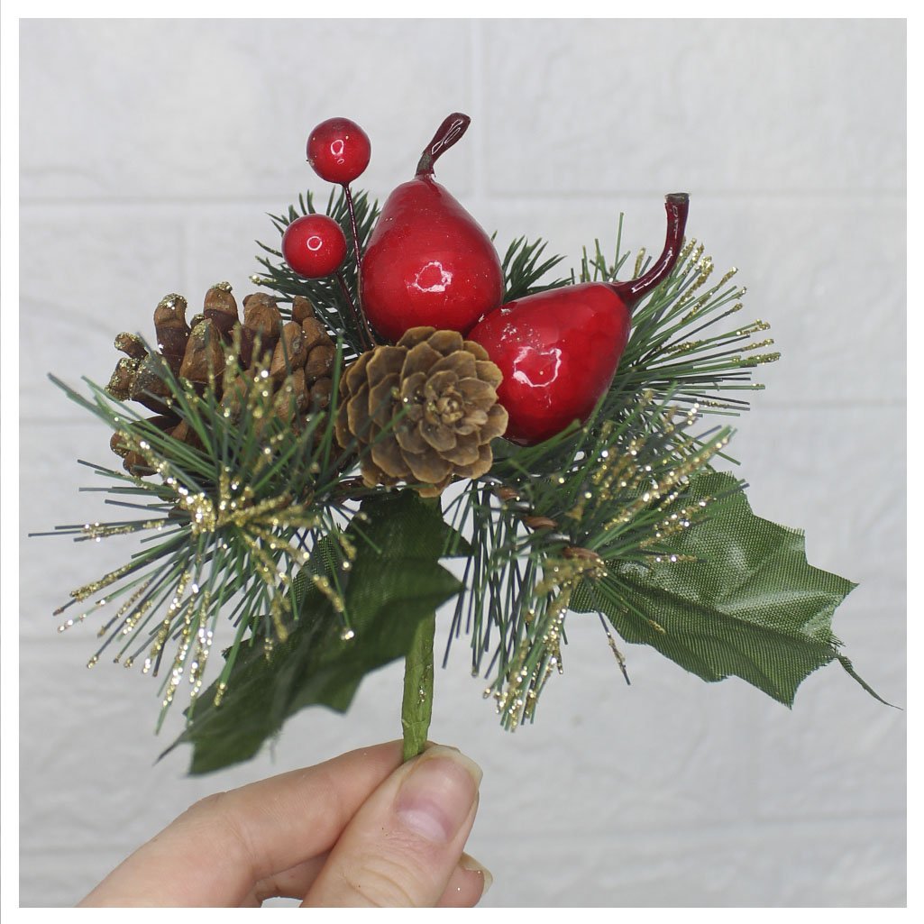 1 Ramo Pera Decoração De Natal Artificial Com Brilho 16cm