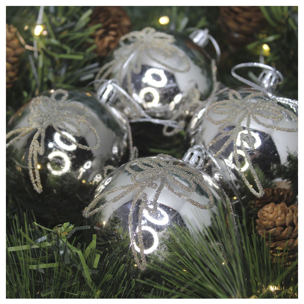 12 Bolas Enfeite Natalino Árvore De Natal Prata 80mm