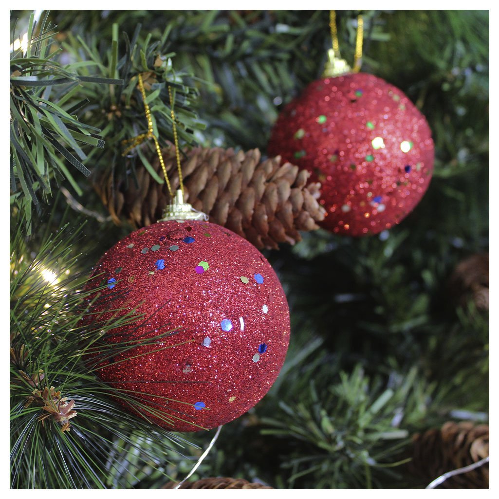 24 Bolas Enfeite Natalino Árvore Natal Vermelho Glitter 70mm