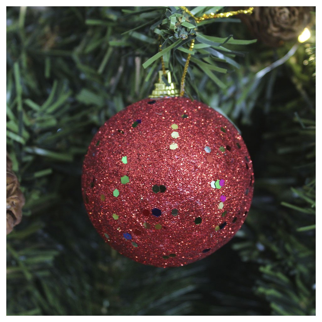 24 Bolas Enfeite Natalino Árvore Natal Vermelho Glitter 70mm