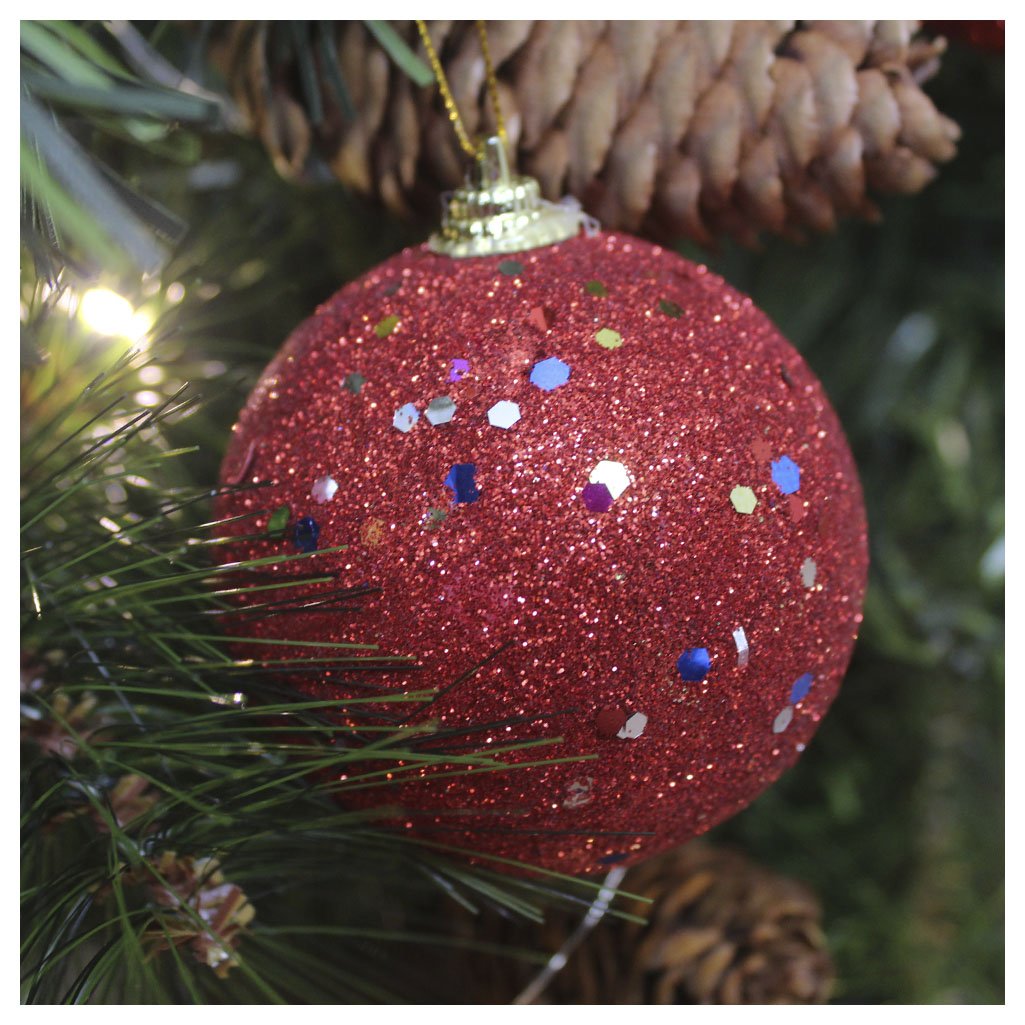 24 Bolas Enfeite Natalino Árvore Natal Vermelho Glitter 70mm