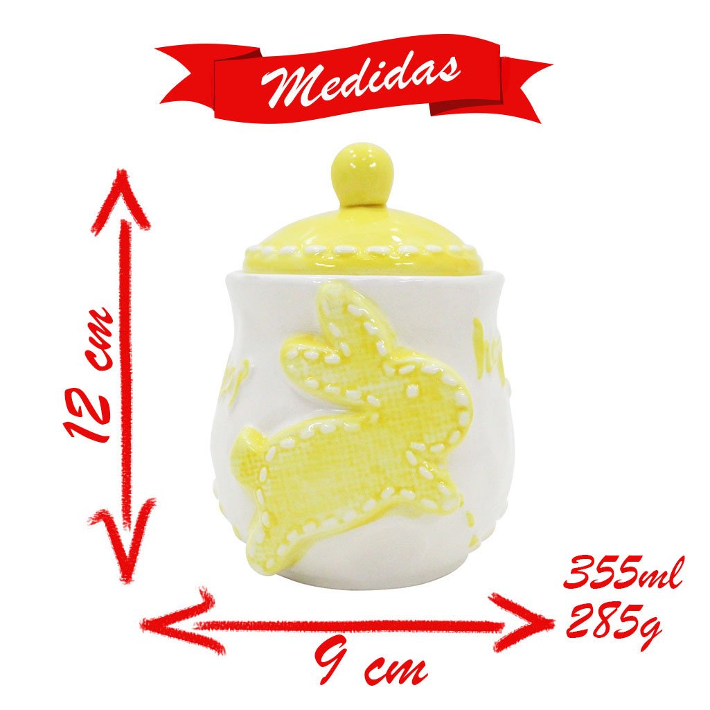 Açucareiro de Coelhinho da Páscoa Amarelo Em Cerâmica - 355ml