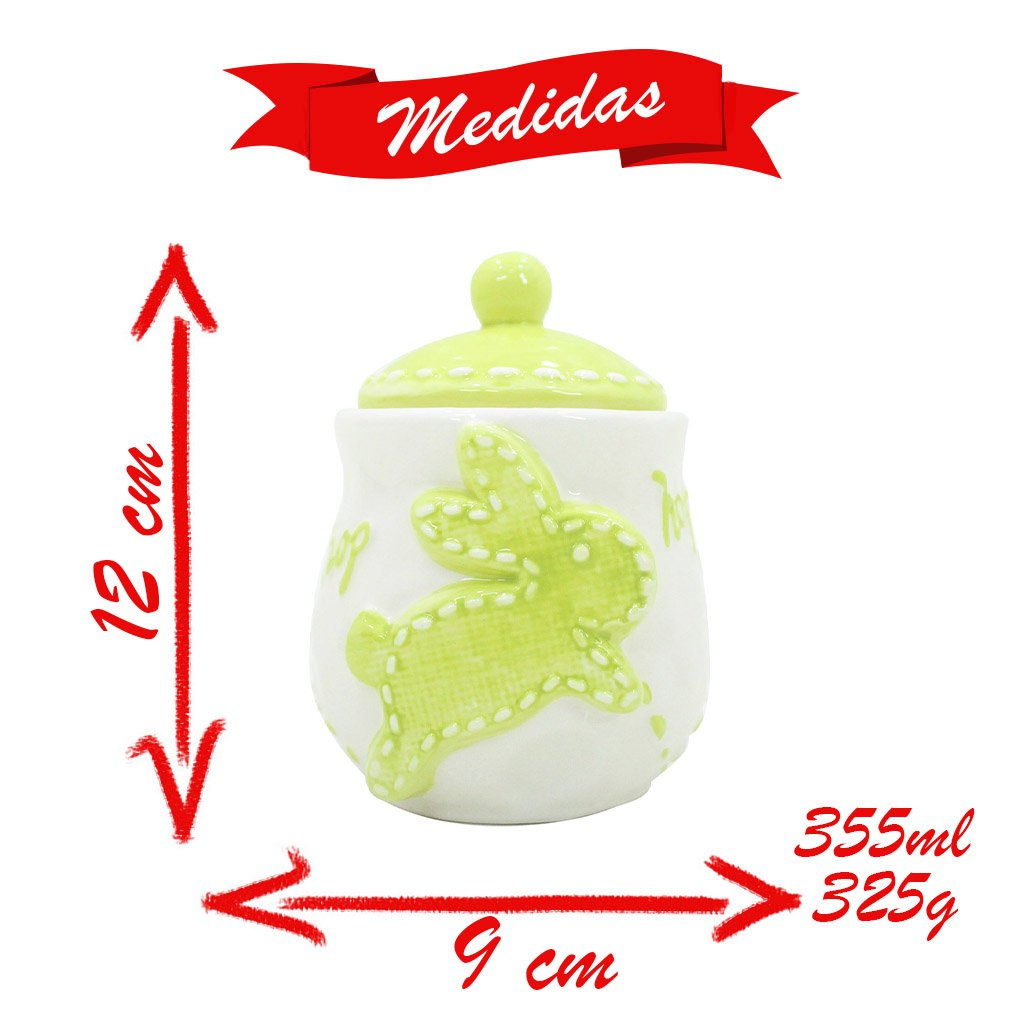 Açucareiro de Coelhinho da Páscoa Verde Em Cerâmica - 355ml