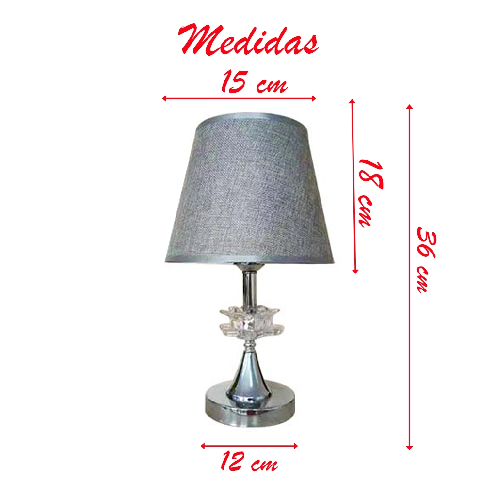 Abajur Luminária Prata De Mesa 15x36cm Bivolt 110/220v