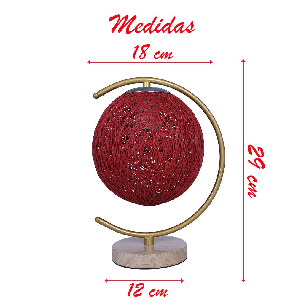 Abajur Luminária Rustica Vermelha Branca De Mesa 27,5cm Bivolt 110/220v