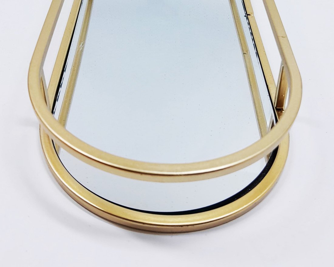 Bandeja Espelhada Oval Metal Dourado Lavabo Multiuso 30x12cm