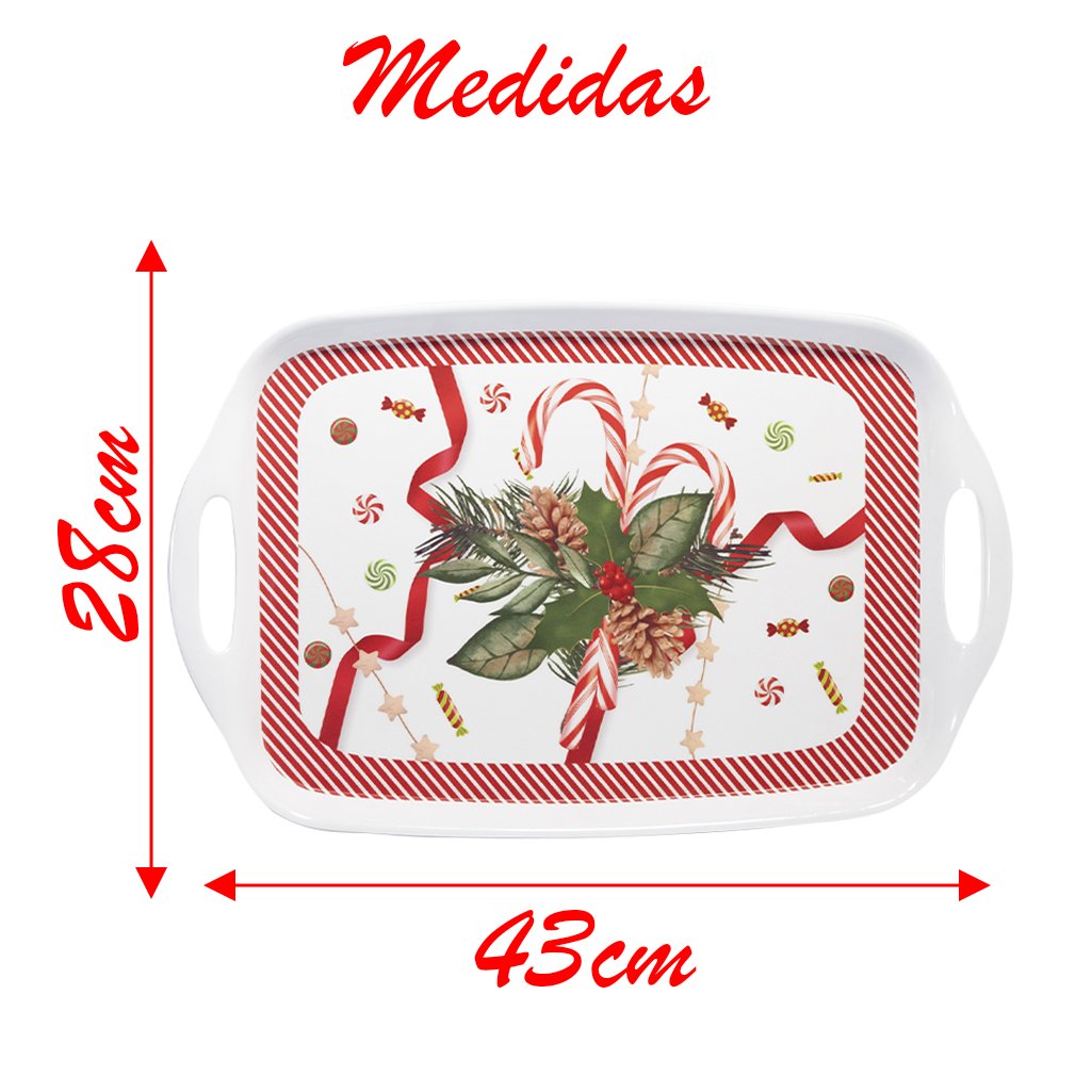 Bandeja Retangular Decoração de Natal em Melamina 43cm