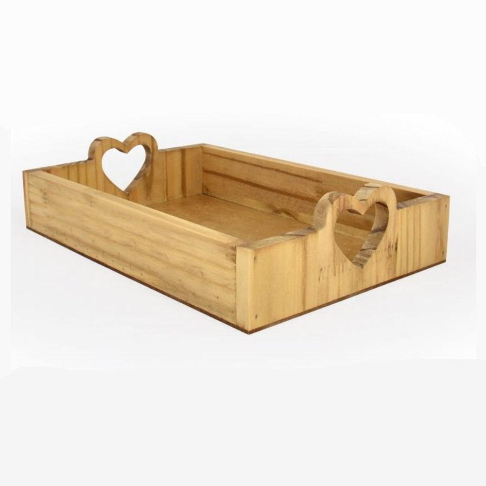 Bandeja de Madeira para Mesa com Alça Coração 37cm 