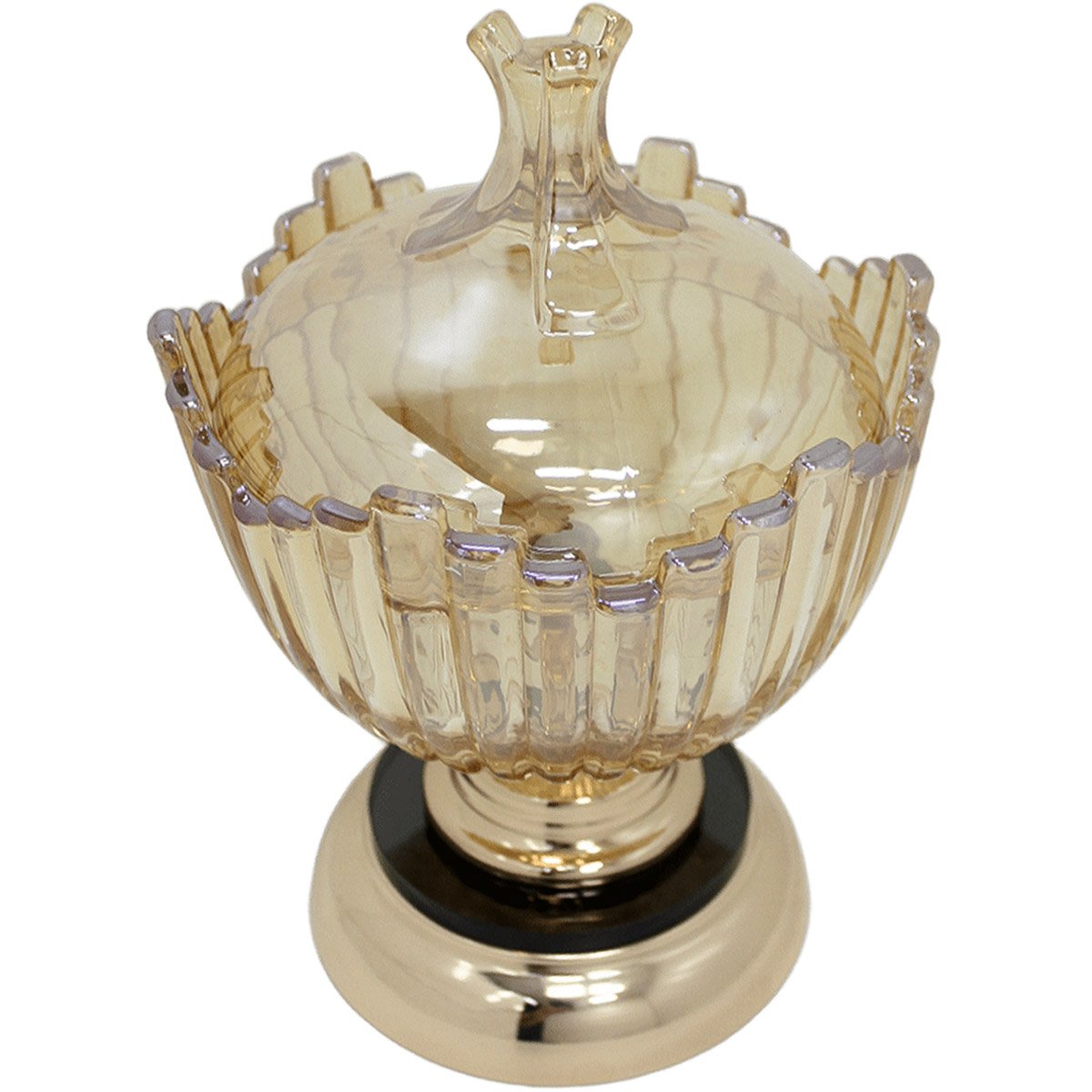 Bomboniere Decorativo Luxo Em Bronze De Vidro Com Tampa 25cm