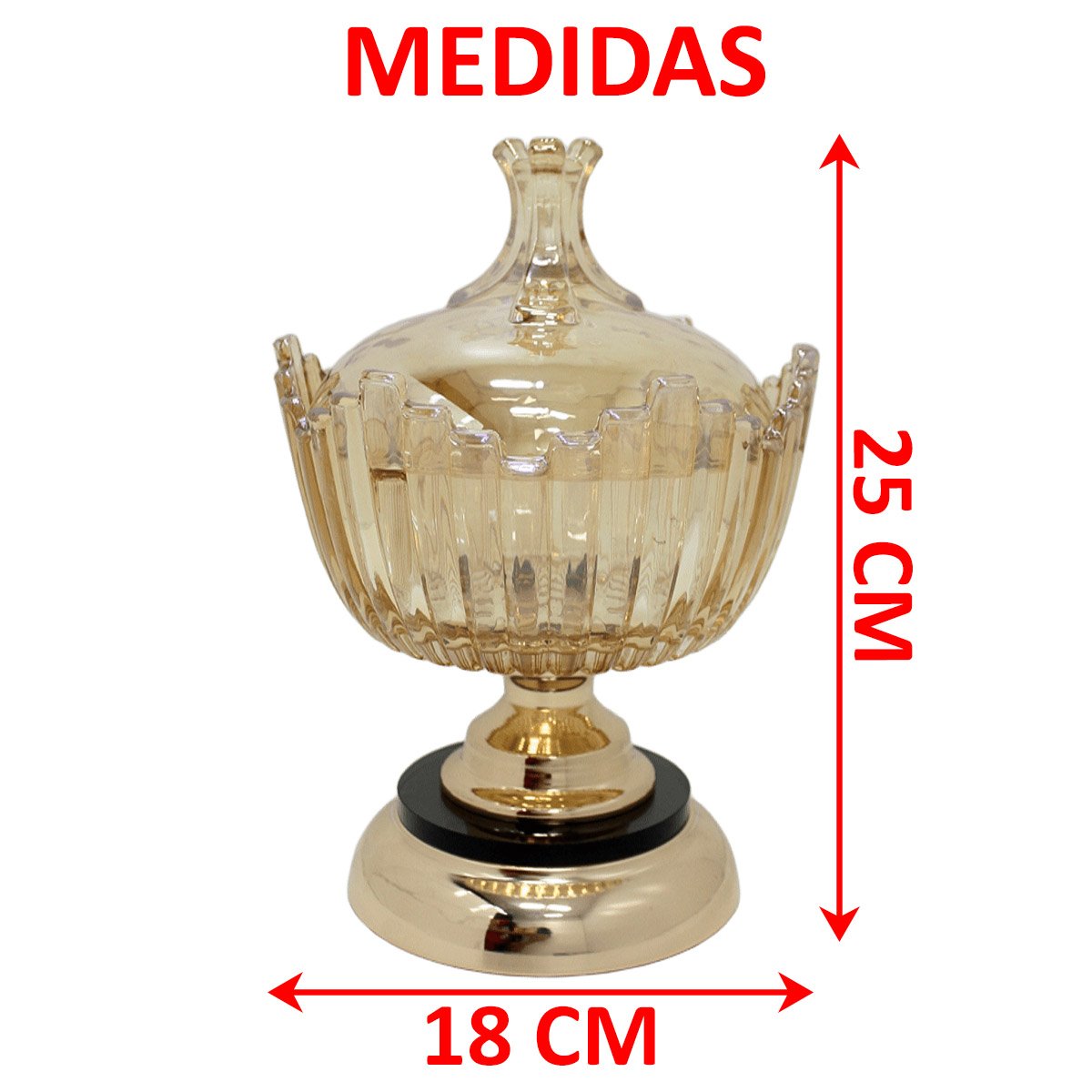 Bomboniere Decorativo Luxo Em Bronze De Vidro Com Tampa 25cm