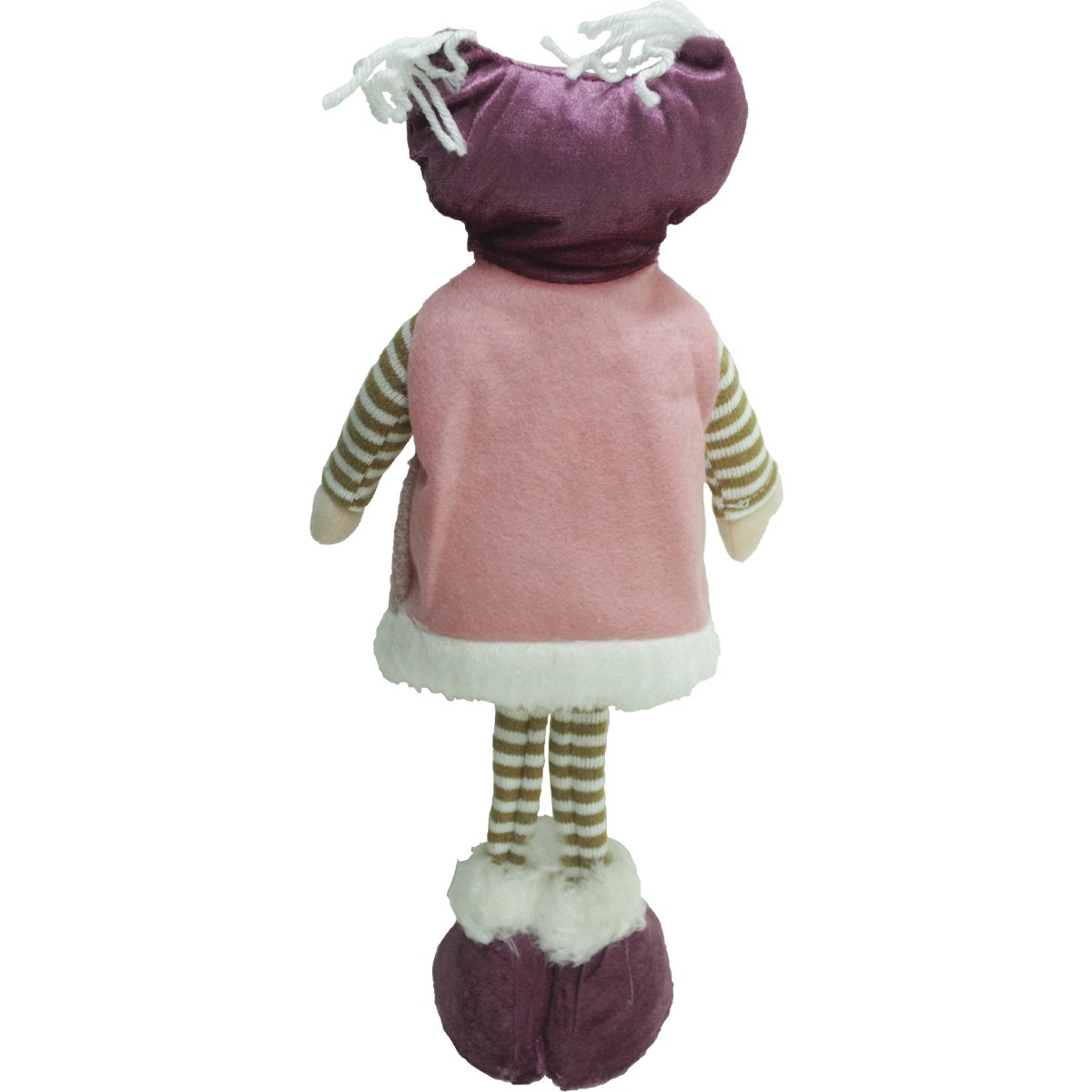 Boneca Decoração Menina Com Gorro Vestido Rosa Natalino 40cm