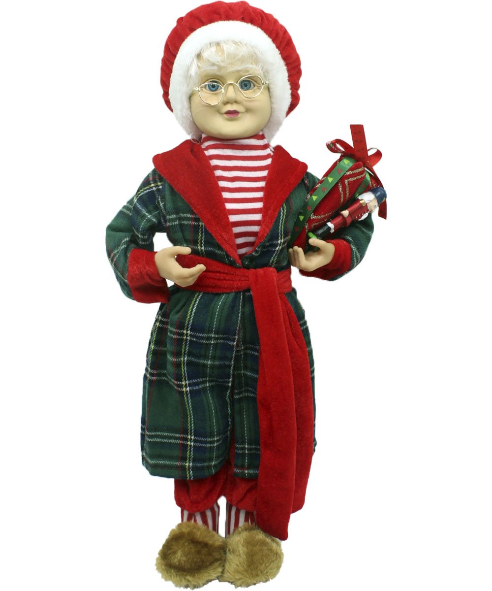 Boneca Mamãe Noel Decoração Pijama Roupão Com Presentes 47cm