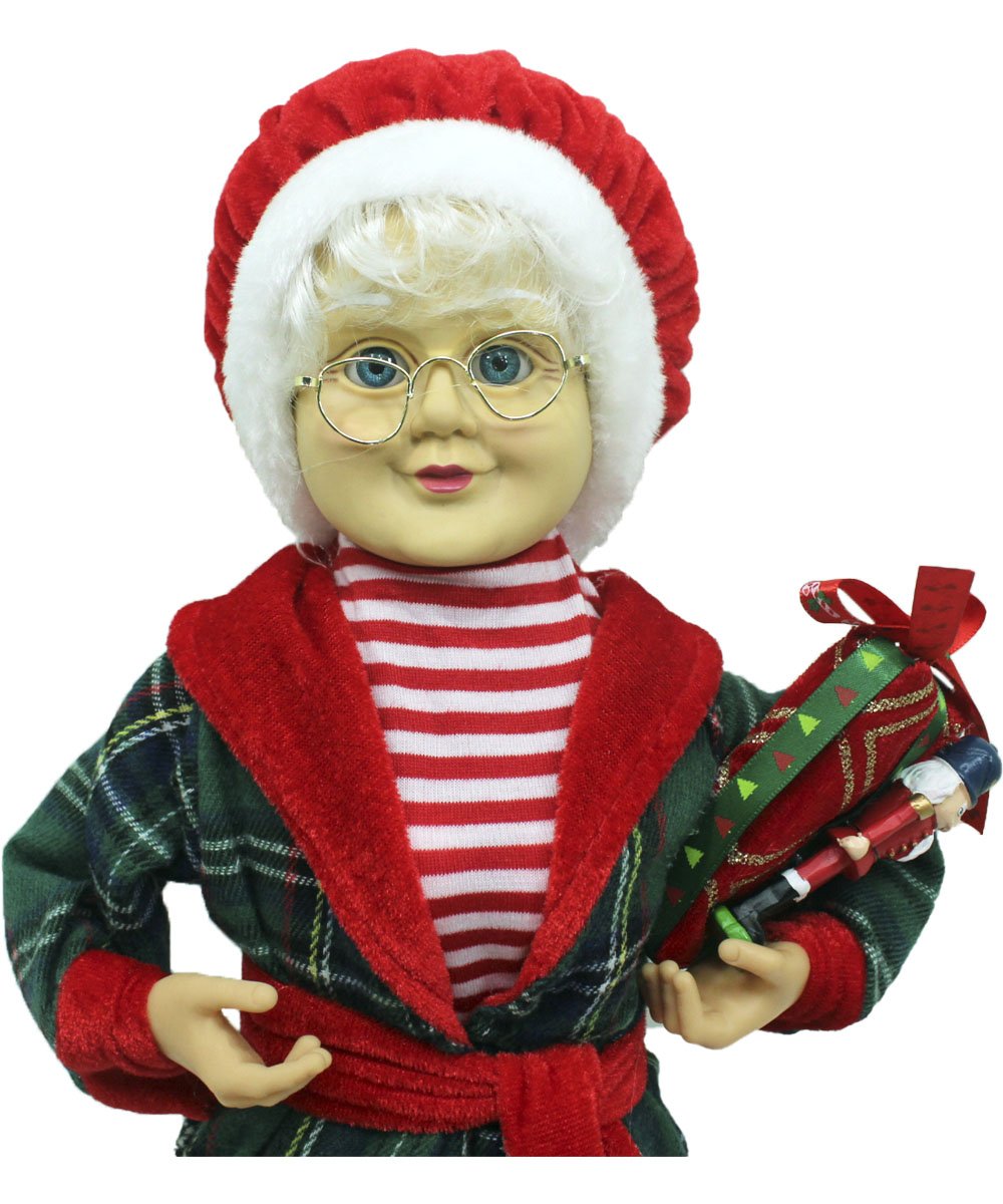 Boneca Mamãe Noel Decoração Pijama Roupão Com Presentes 47cm