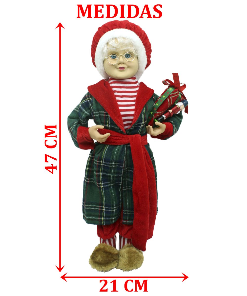 Boneca Mamãe Noel Decoração Pijama Roupão Com Presentes 47cm