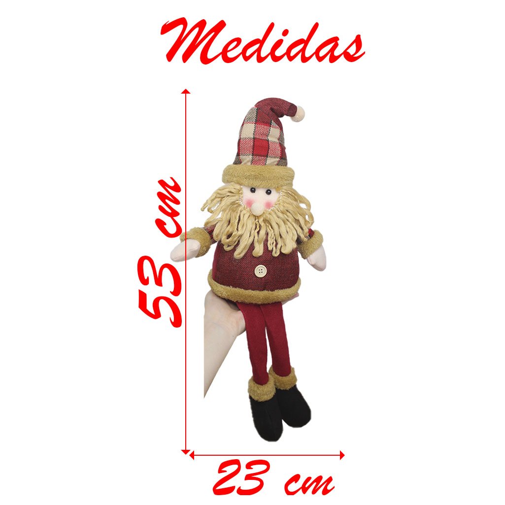 Boneco De Natal Papai Noel Sentado Perna Mole Em Tecido