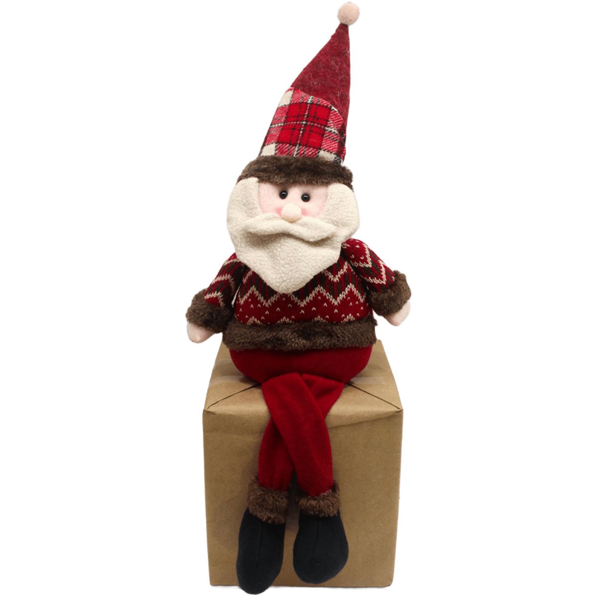 Boneco De Natal Papai Noel Sentado Perna Mole Em Tecido 56cm