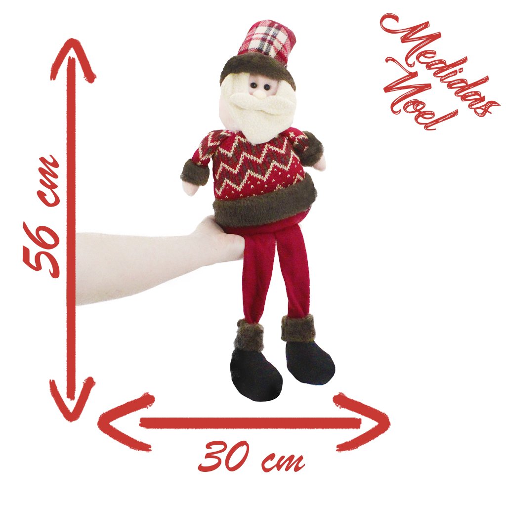 Boneco De Natal Papai Noel Sentado Perna Mole Em Tecido 56cm