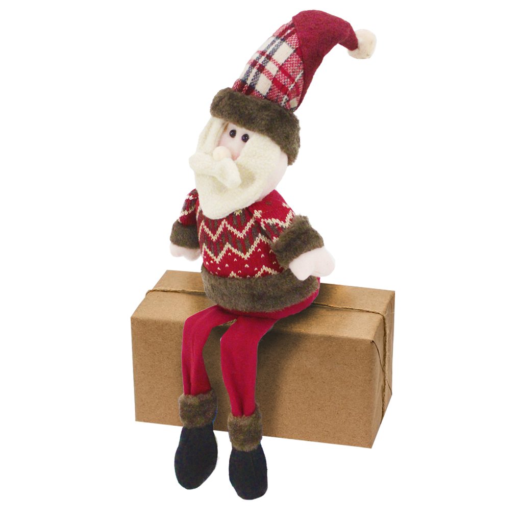 Boneco De Natal Papai Noel Sentado Perna Mole Em Tecido 56cm