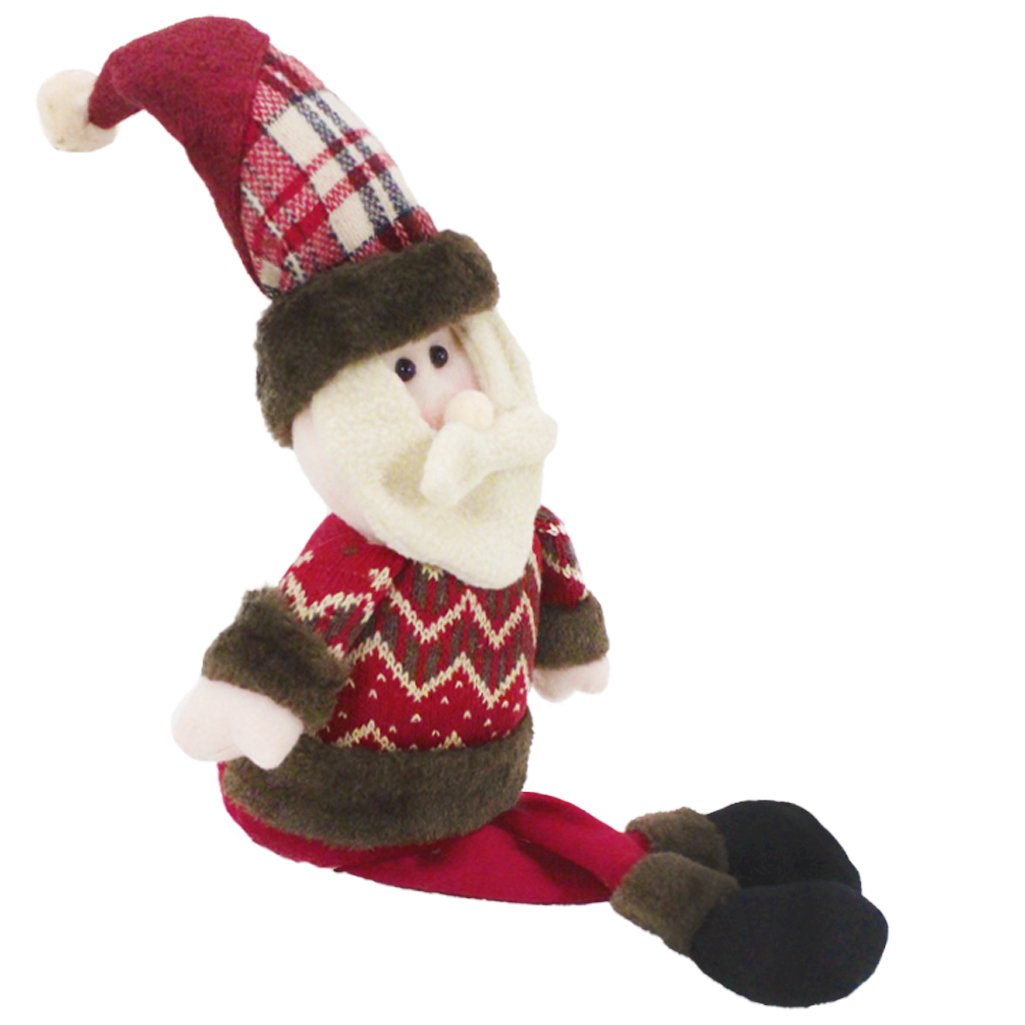 Boneco De Natal Papai Noel Sentado Perna Mole Em Tecido 56cm