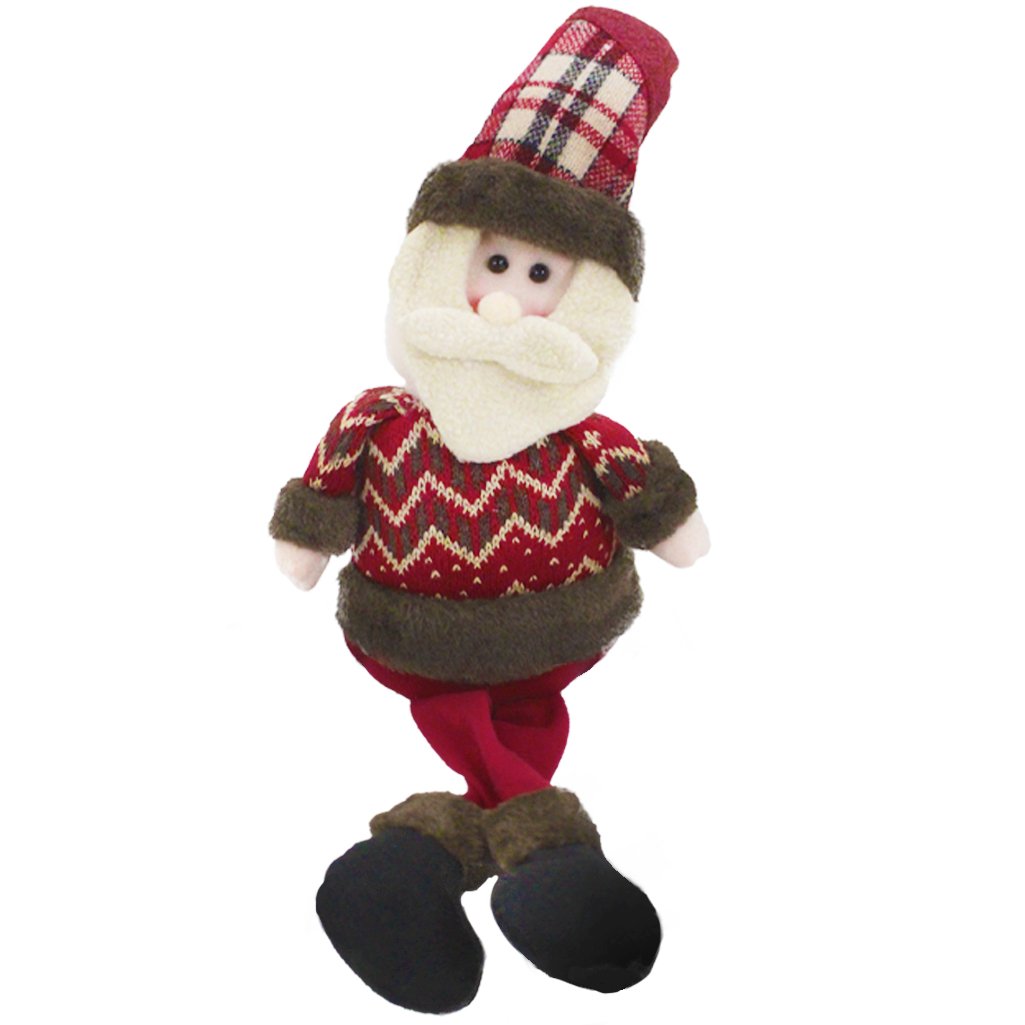 Boneco De Natal Papai Noel Sentado Perna Mole Em Tecido 56cm
