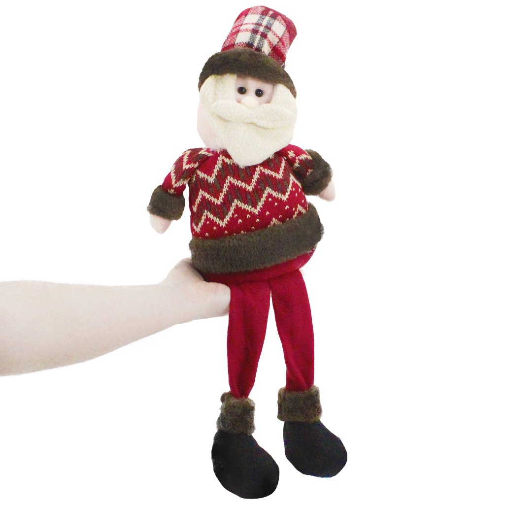 Boneco De Natal Papai Noel Sentado Perna Mole Em Tecido 56cm