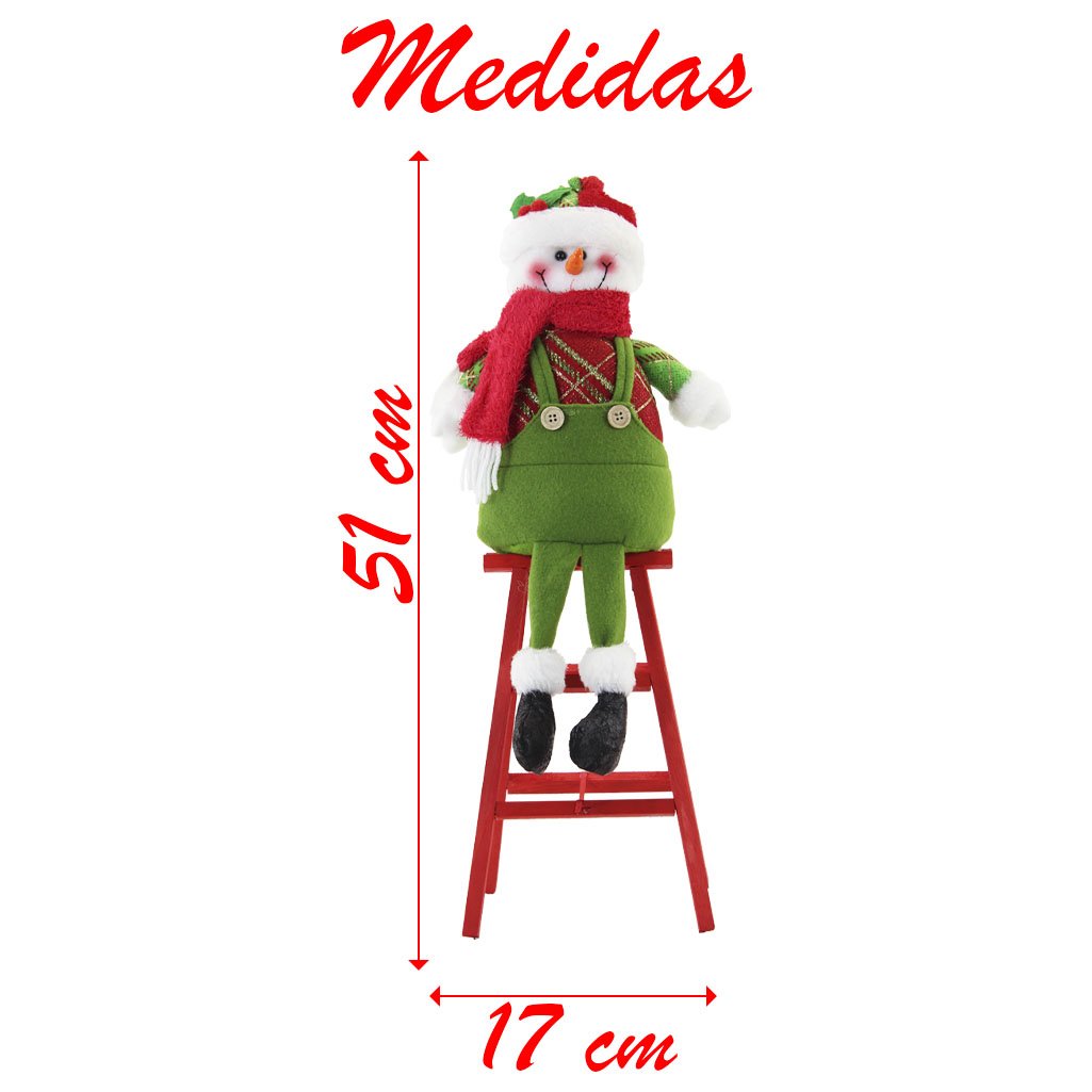 Boneco De Neve Natal Em Tecido Escada 51cm