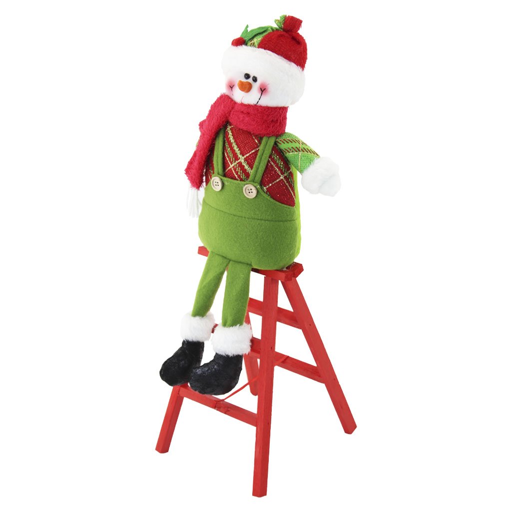 Boneco De Neve Natal Em Tecido Escada 51cm