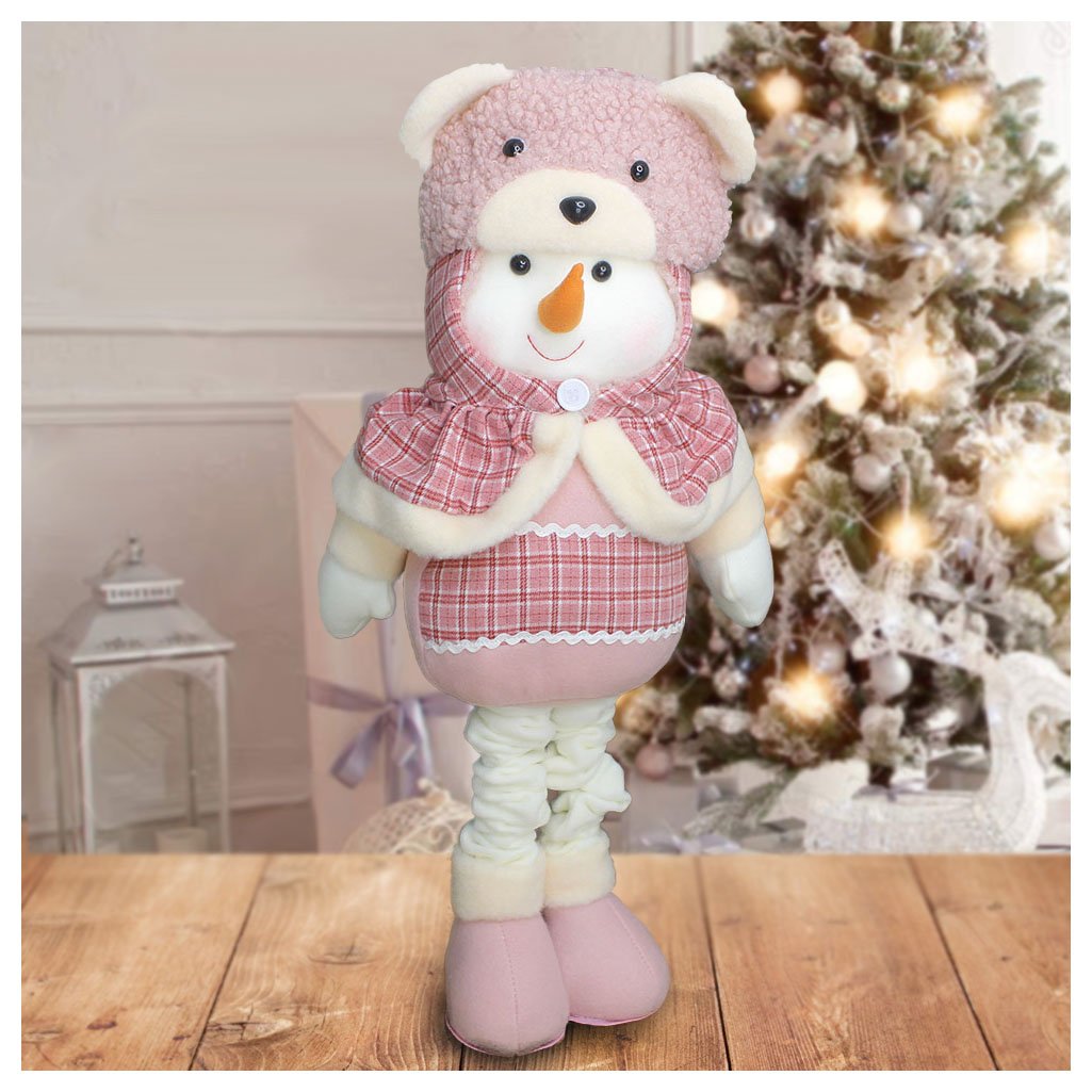 Boneco De Neve Natal Rosa Fofinho Perna Ajustável 94cm