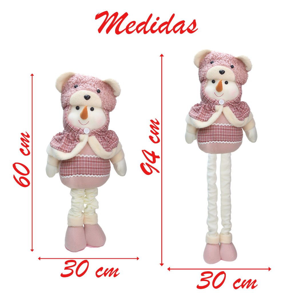 Boneco De Neve Natal Rosa Fofinho Perna Ajustável 94cm