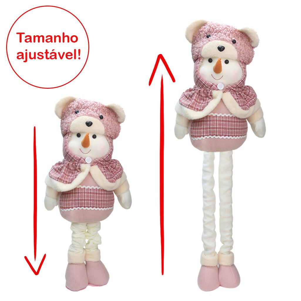 Boneco De Neve Natal Rosa Fofinho Perna Ajustável 94cm
