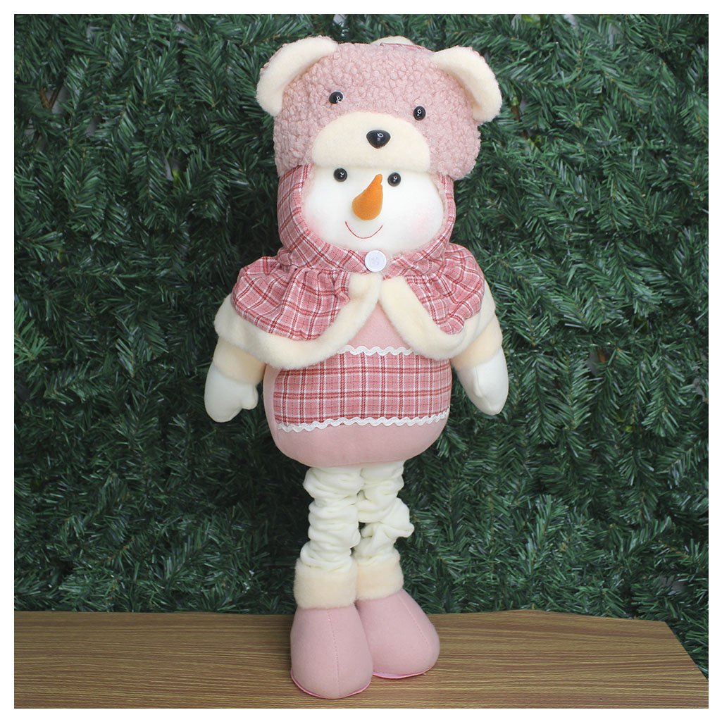 Boneco De Neve Natal Rosa Fofinho Perna Ajustável 94cm