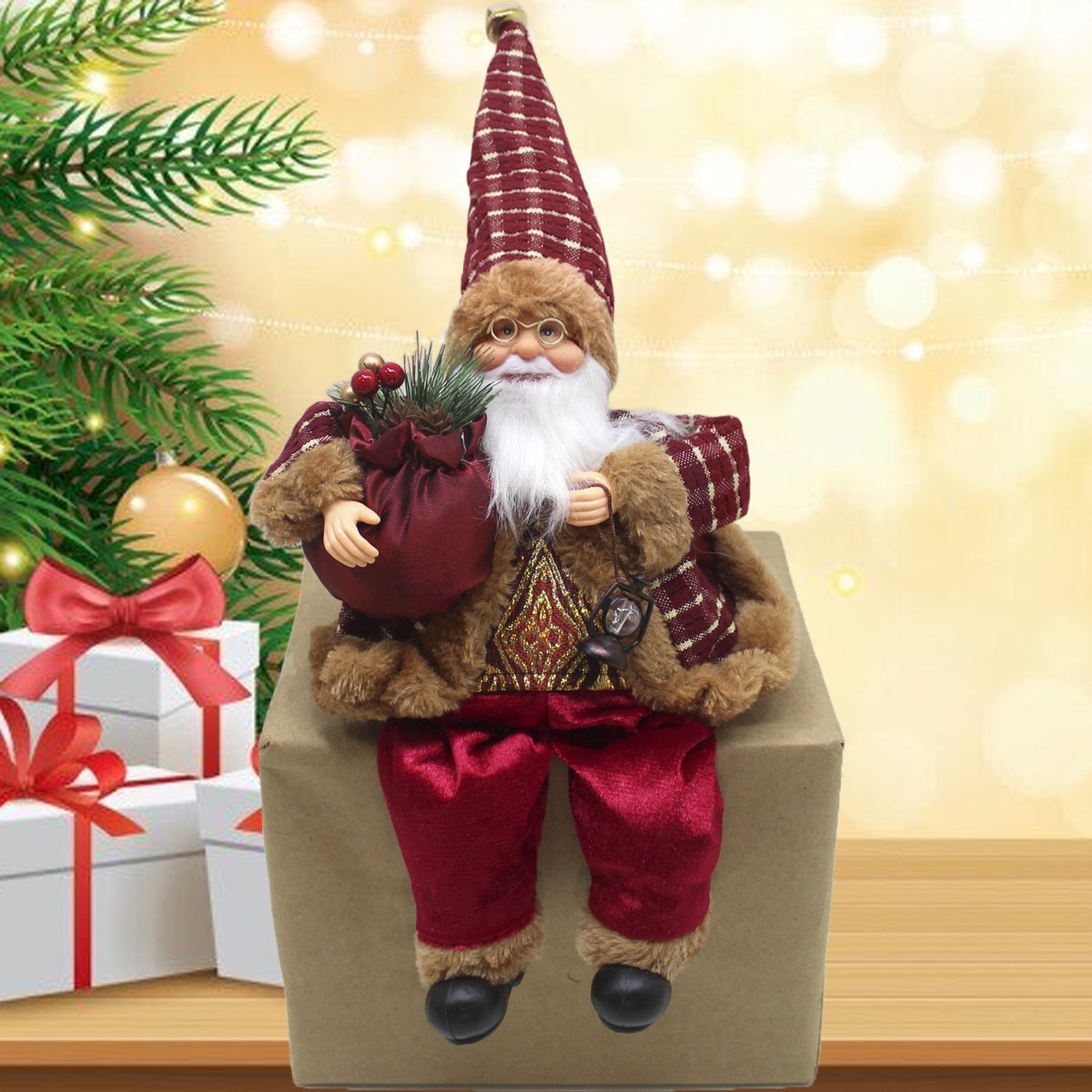 Boneco Decoração Natal Papai Noel Sentado Pernas Moles 45cm