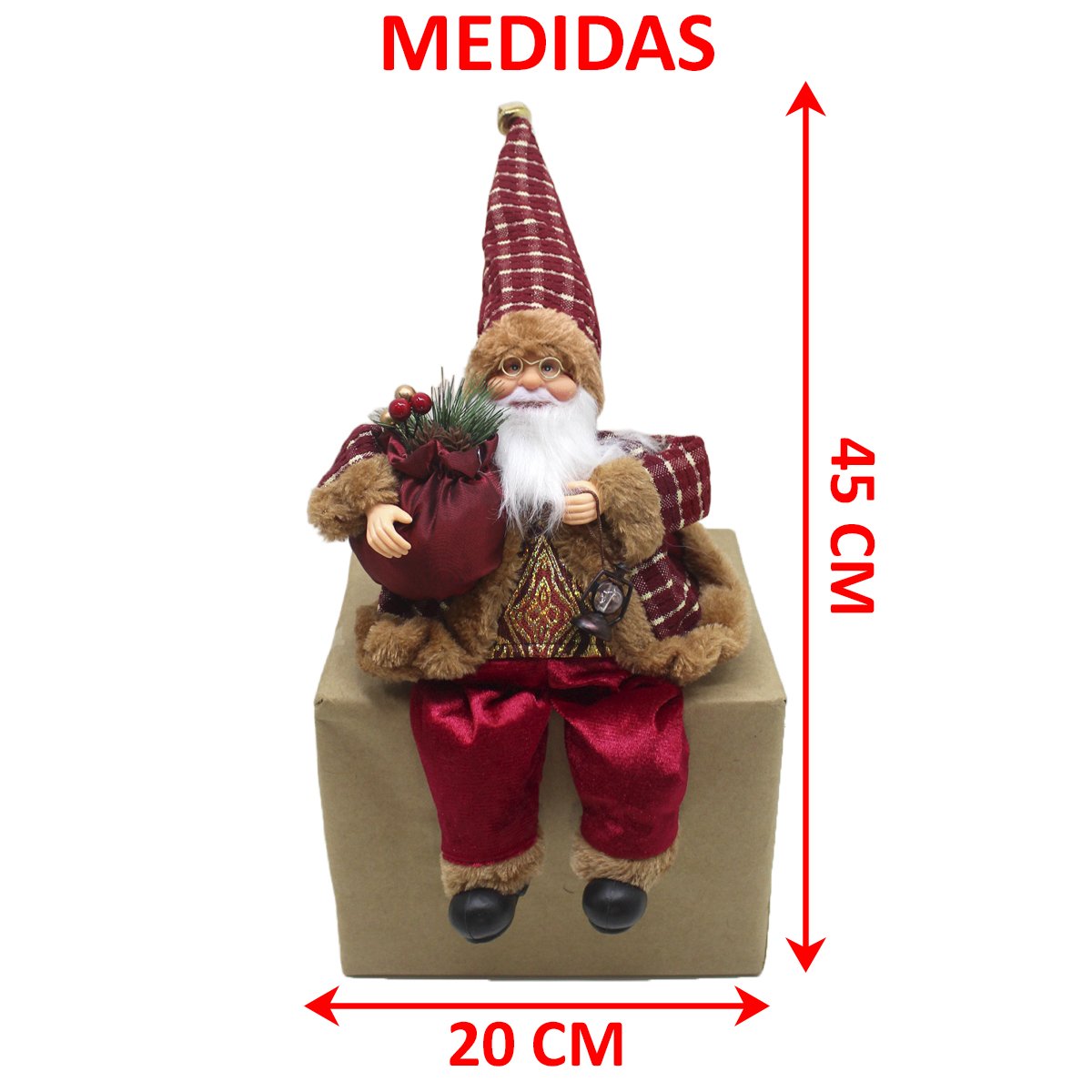 Boneco Decoração Natal Papai Noel Sentado Pernas Moles 45cm