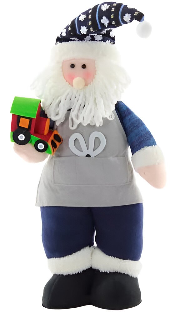 Boneco Decorativo Papai Noel Artesão Azul Com Brinquedo 53cm