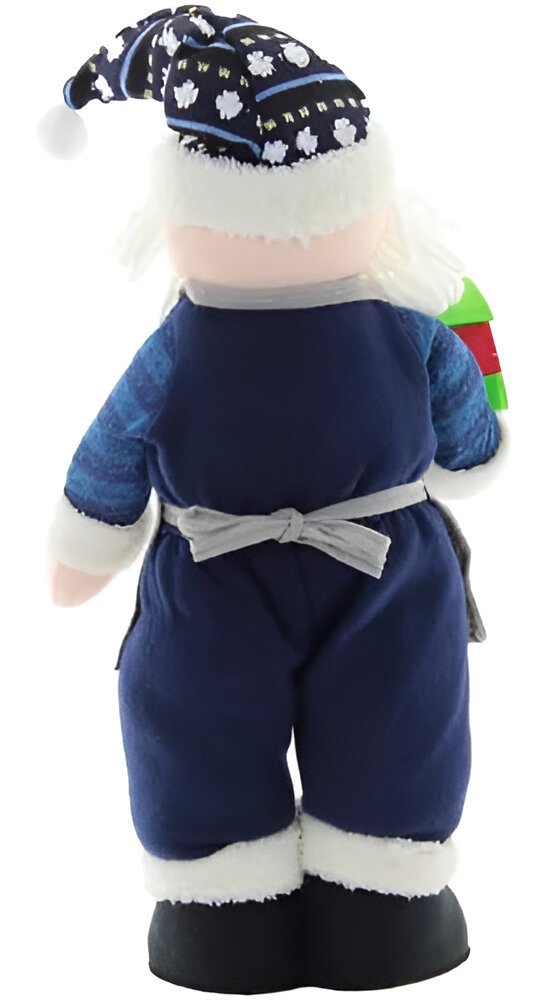 Boneco Decorativo Papai Noel Artesão Azul Com Brinquedo 53cm