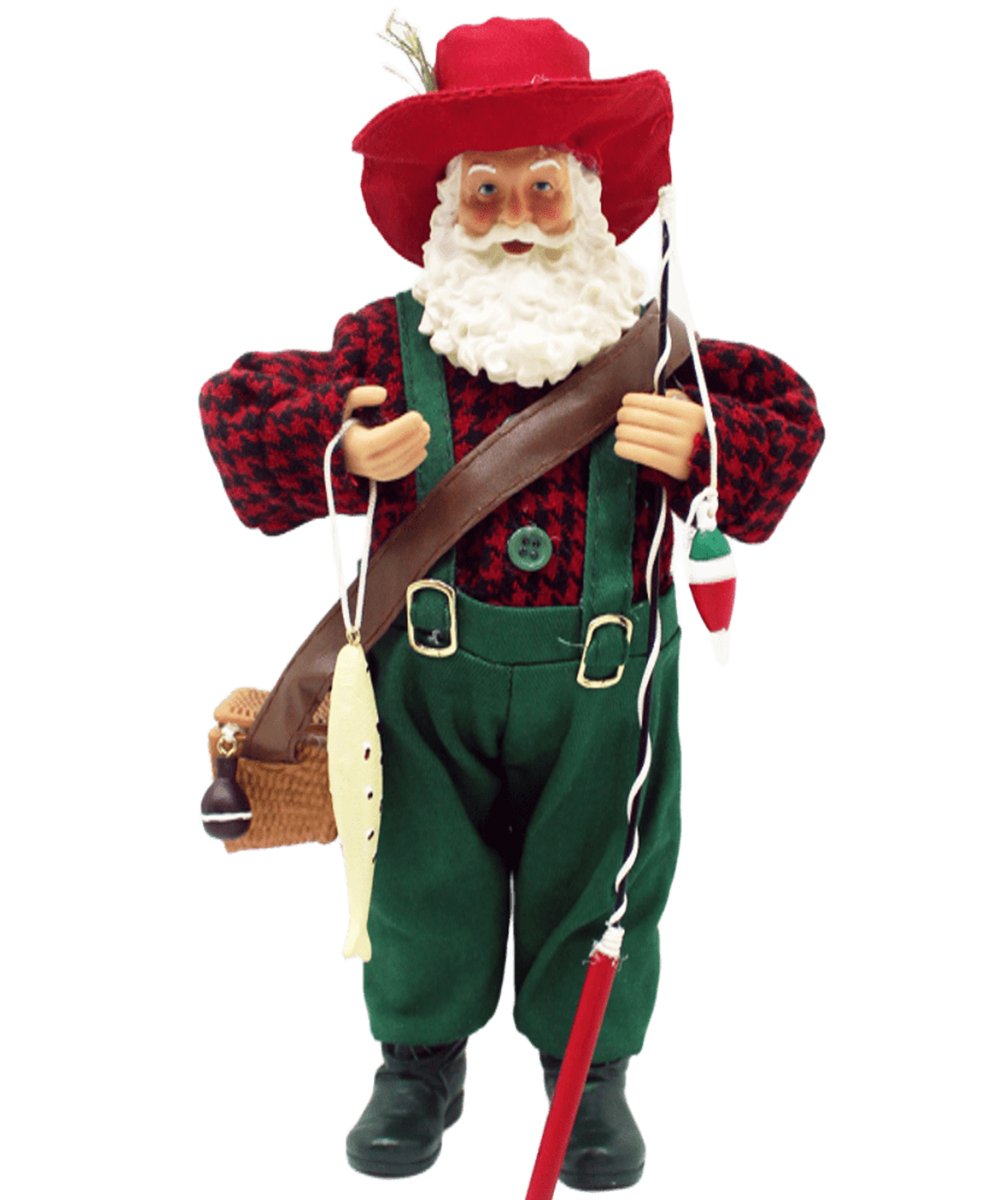 Boneco Decorativo Papai Noel Pescador Colecionável De 30cm