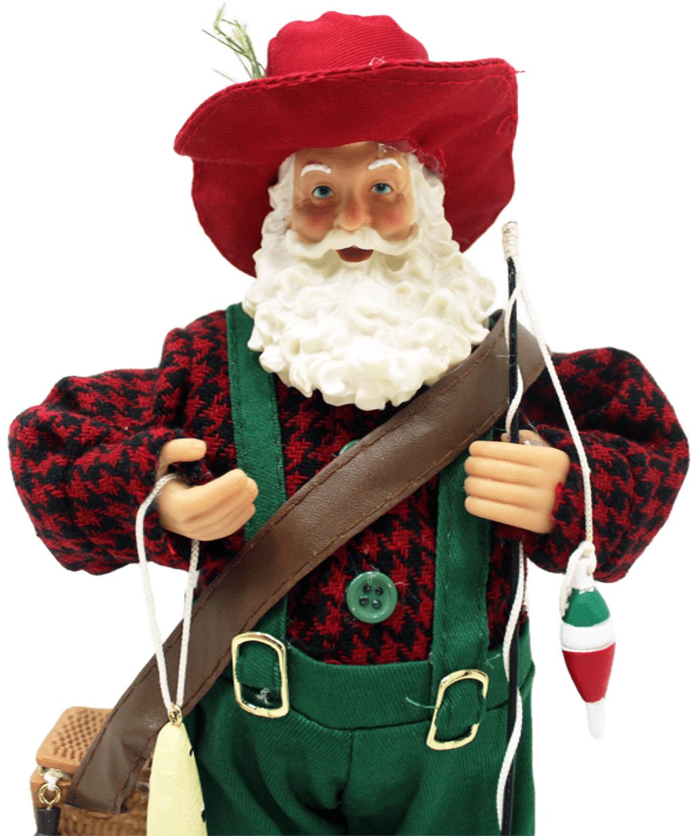 Boneco Decorativo Papai Noel Pescador Colecionável De 30cm