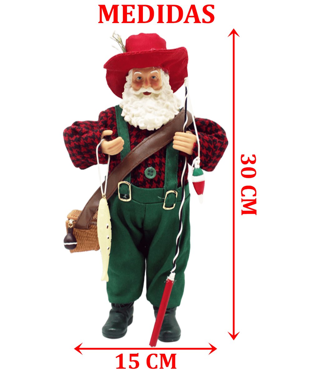 Boneco Decorativo Papai Noel Pescador Colecionável De 30cm