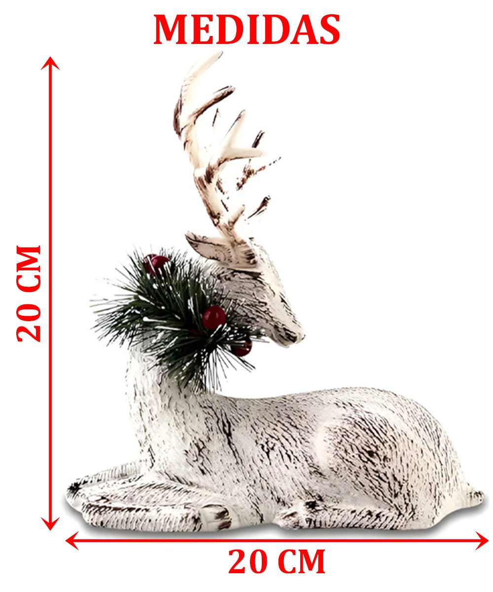Boneco Decorativo Rena Branca Deitada Enfeite De Natal 20cm